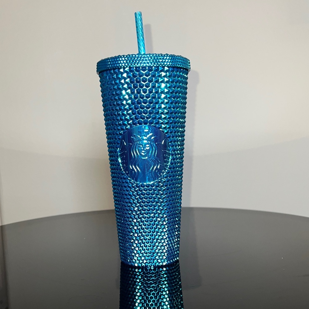 Starbucks 2023 Summer Metallic Blue Chrome Studded Venti 24oz Cold Cup Tumbler